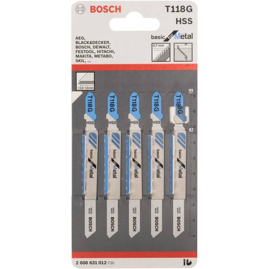 Bosch Stichsägeblatt T 118 G Basic for Metal, 92mm