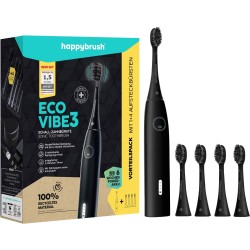 happybrush ECO VIBE 3 Starterkit All Black + 4 Refills, Elektrische Zahnbürste