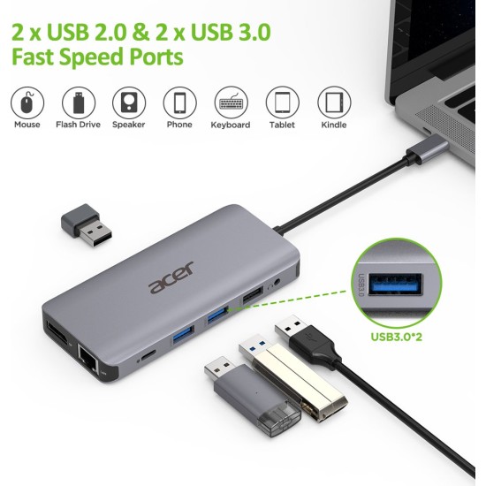 Acer 12-in-1 Mini Dock (USB Type-C, 2x USB 3.2, 2x HDMI, 1x VGA, 1x DP)