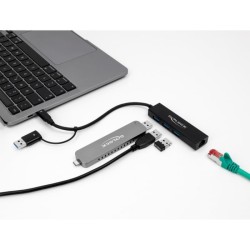 DeLOCK USB 3.2 Gen 1 Hub mit 3 Ports und Gigabit LAN und USB-C/A-Stecker, Dockingstation