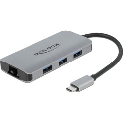 DeLOCK USB 3.2 Gen 1 Hub mit 4 Ports und Gigabit LAN und PD, Dockingstation