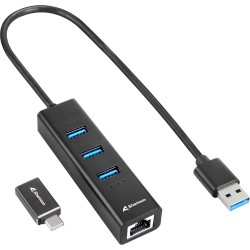 Sharkoon 3-Port USB 3.2 Gen 1 Alu Hub + Ethernet, Dockingstation