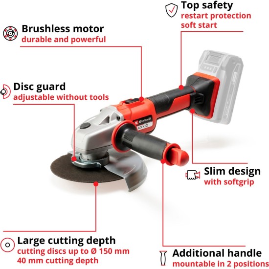 Einhell Professional Akku-Winkelschleifer TE-AG 18/150 Li BL - Solo, 18Volt