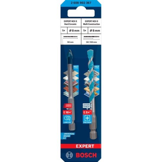 Bosch Expert HEX-9 HardCeramic + HEX-9 MultiConstruction Bohrer-Satz,  Ø 8mm