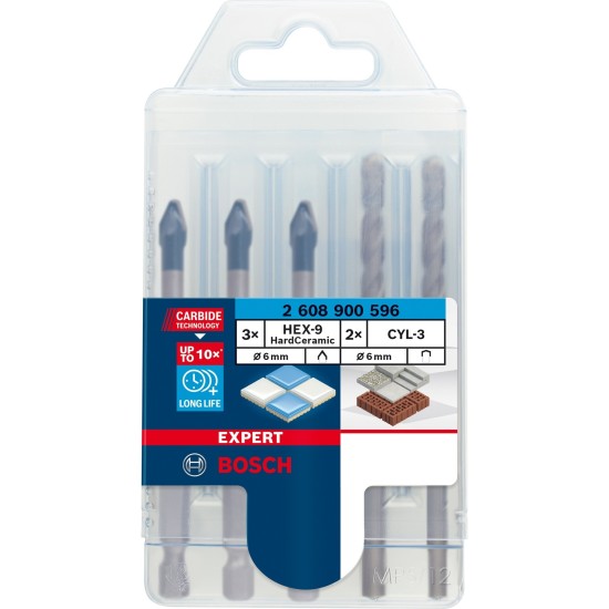 Bosch Expert HEX-9 HardCeramic Bohrer Mixed-Set, Ø 6mm, Bohrer-Satz