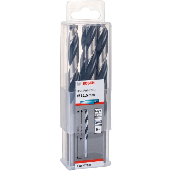 Bosch HSS-Spiralbohrer PointTeQ, Ø 11,5mm x 142mm, 5 Stück
