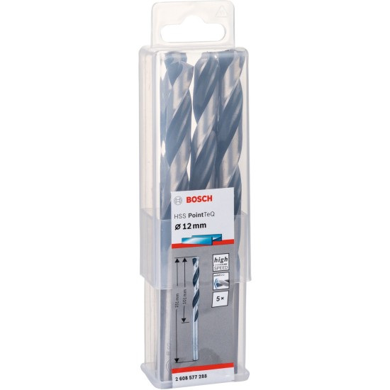 Bosch HSS-Spiralbohrer PointTeQ, Ø 12mm x 151mm, 5 Stück