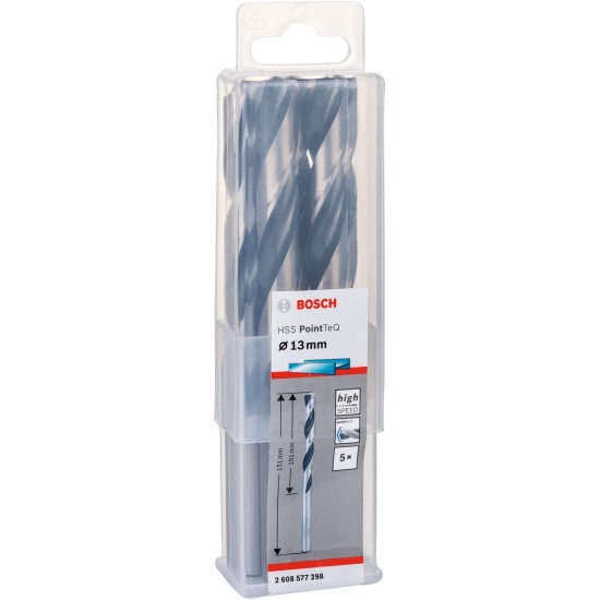Bosch HSS-Spiralbohrer PointTeQ, Ø 13mm x 151mm, 5 Stück
