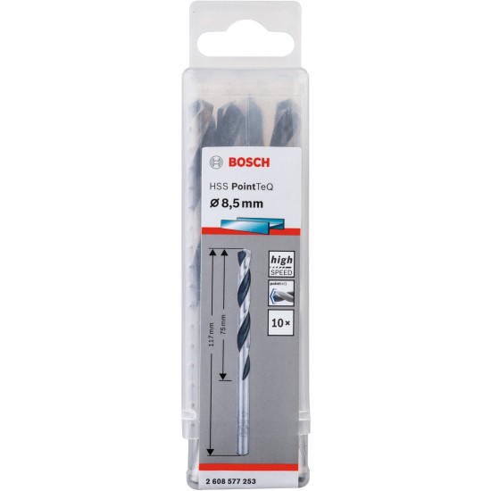 Bosch HSS-Spiralbohrer PointTeQ, Ø 8,5mm x 117mm, 10 Stück