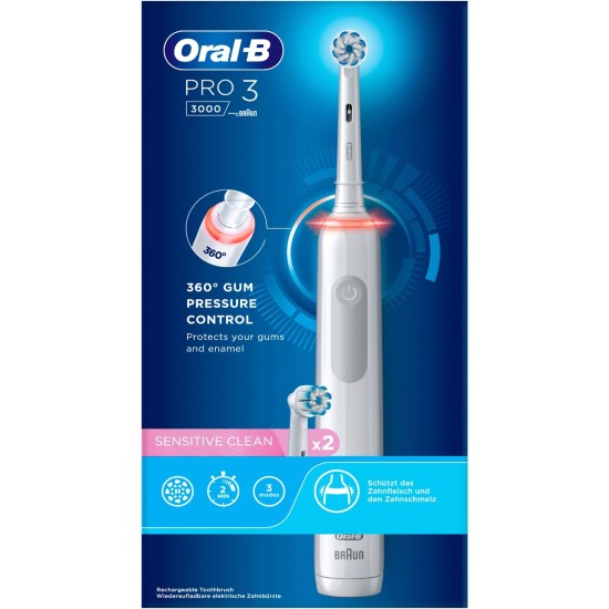Braun Oral-B Pro 3 3000 Sensitive Clean, Elektrische Zahnbürste
