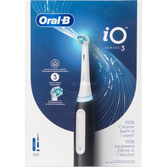 Braun Oral-B iO Series 3 Matt Black mit Reiseetuie, Elektrische Zahnbürste