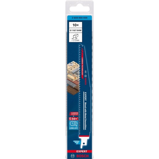 Bosch Expert Säbelsägeblatt ‘Wood with Metal Demolition’ S 1167 XHM, 10 Stück