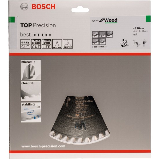 Bosch Kreissägeblatt Best for Wood, Ø 216mm, 48Z