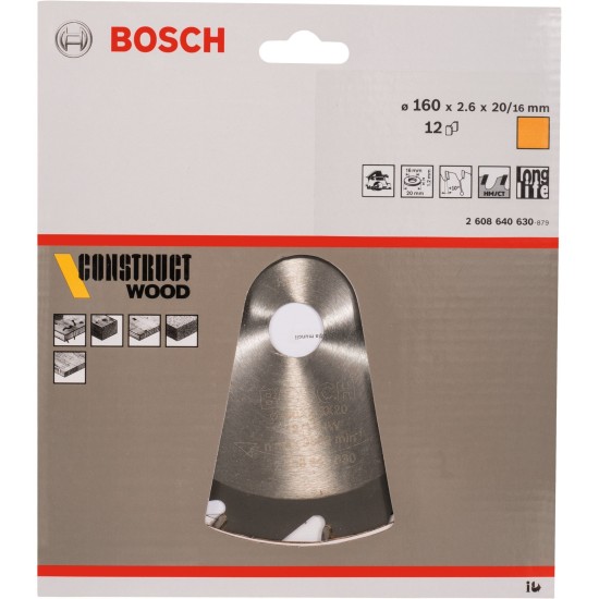 Bosch Kreissägeblatt Construct Wood, Ø 160mm, 12Z