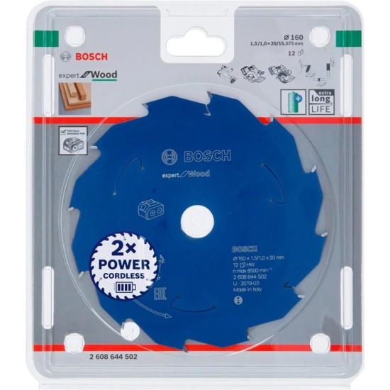 Bosch Kreissägeblatt Expert for Wood, Ø 160mm, 12Z