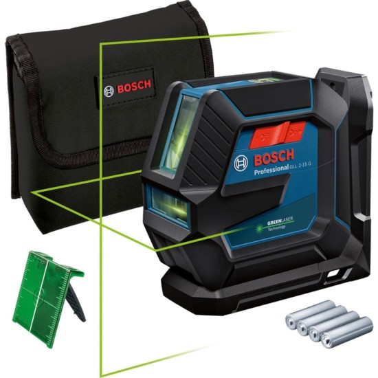 Bosch Linienlaser GLL 2-15 G Professional, mit Baustativ, Kreuzlinienlaser