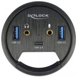 DeLOCK 3 Port Tisch-Hub 1x Typ-C - 2x Typ-A + HD-Audio, USB-Hub