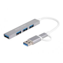 DeLOCK 4 Port Slim USB Hub mit USB Type-C oder USB Typ-A, USB-Hub