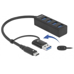 DeLOCK 4 Port USB 3.2 Gen 1 Hub mit USB Type-C oder USB Typ-A Anschluss, USB-Hub