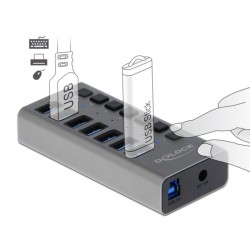 DeLOCK Externer SuperSpeed USB Hub mit 7 Ports + Schalter, USB-Hub