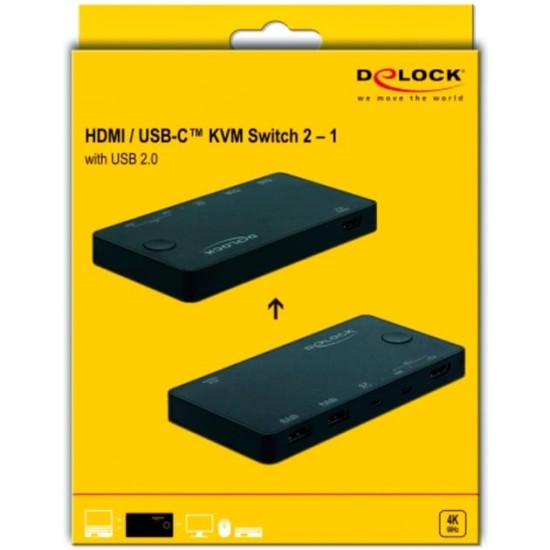 DeLOCK HDMI / USB-C™ KVM Switch 4K 60 Hz mit USB 2.0, KVM-Switch