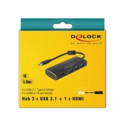 DeLOCK USB 3.2 Gen 1 Hub, USB-C Stecker > 3x USB-A Buchse + HDMI Buchse, USB-Hub
