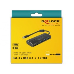 DeLOCK USB 3.2 Gen 1 Multiport-Hub, USB-C Stecker > 3x USB-A + VGA Buchse, USB-Hub