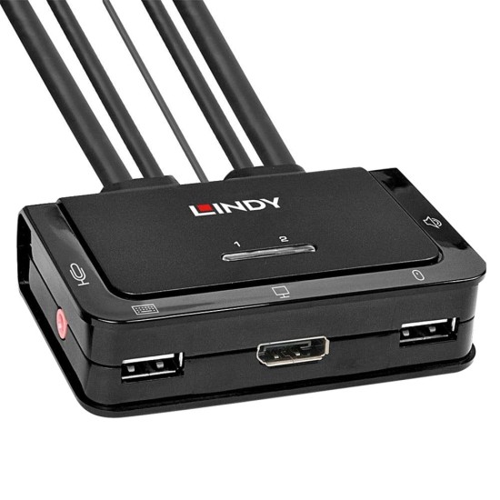 Lindy 2 Port DisplayPort 1.2, USB 2.0 & Audio Cable KVM Switch, KVM-Switch