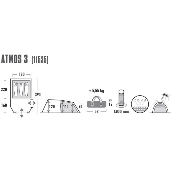 High Peak Tunnelzelt Atmos 3P