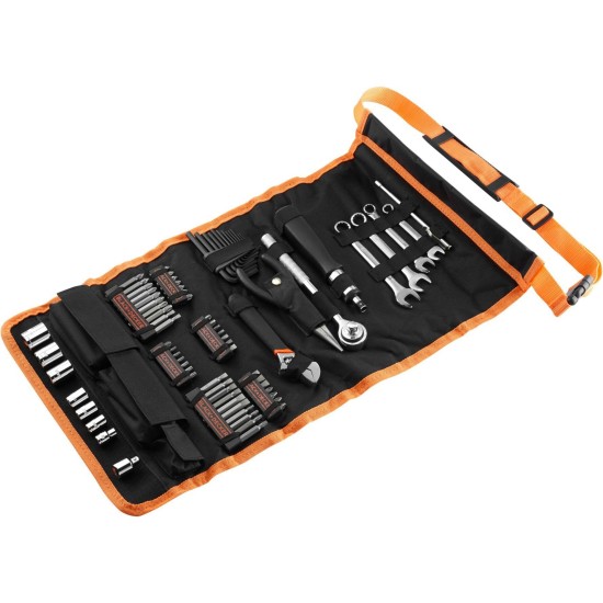BLACK+DECKER Mechaniker-Set mit Rolltasche, 76-teilig, Werkzeug-Set