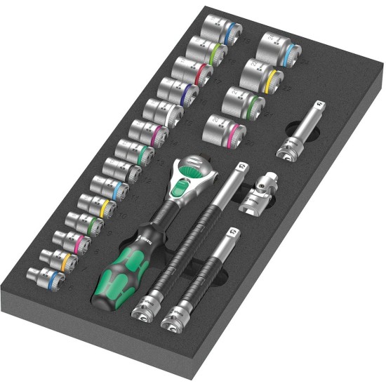 Wera 9721 Schaumstoffeinlage 8000 B Zyklop Knarre 3/8" Set 1, 23‑teilig, Werkzeug-Set