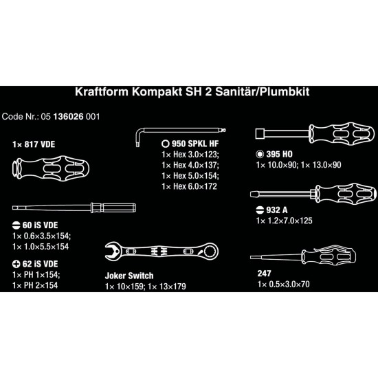 Wera Kraftform Kompakt SH 2 Sanitär / Heizung / Plumbkit, 15-teilig, Werkzeug-Set