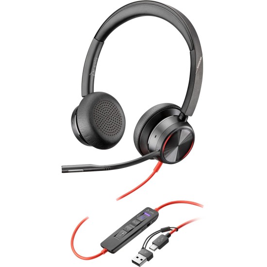 HP Poly Blackwire 8225 USB-C Stereo-Headset + USB-C/A-Adapter