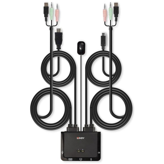 Lindy 2 Port HDMI 4K60, USB Typ C, USB 2.0 & Audio Cable KVM Switch, KVM-Switch